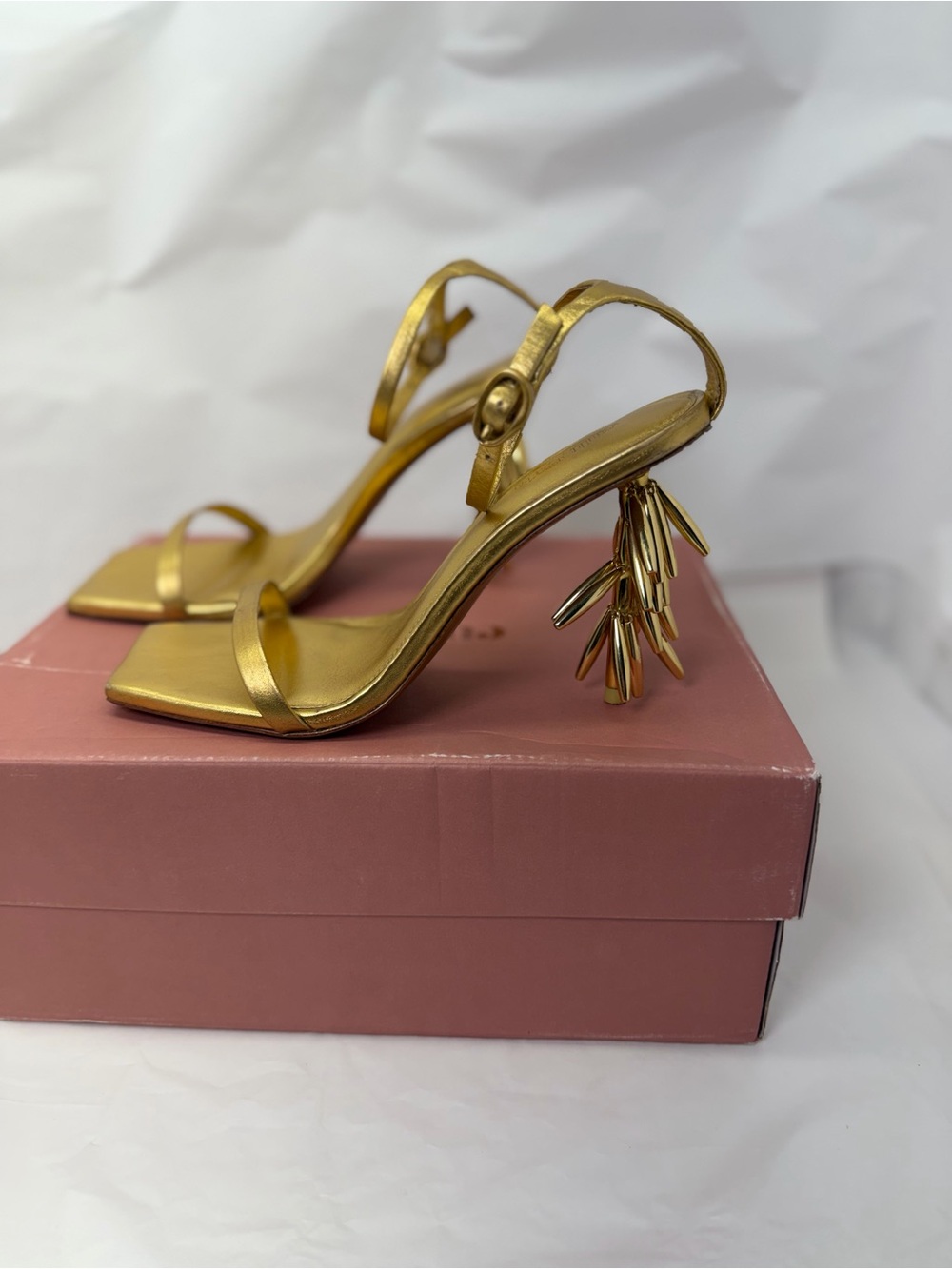 Cult Gaia Sunella Sandal in Gold metallic ankle strap high heel avant garde - Picture 6 of 8